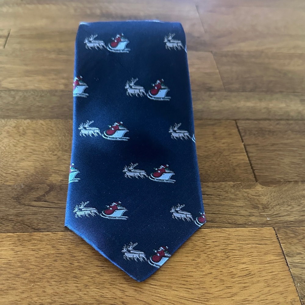 Festive Navy Blue Tie with Santa Sleigh Pattern